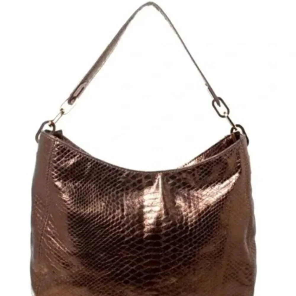 Michael Kors Copper Gold Snakeskin Effect Leather Purse Fulton Gold Logo Bag